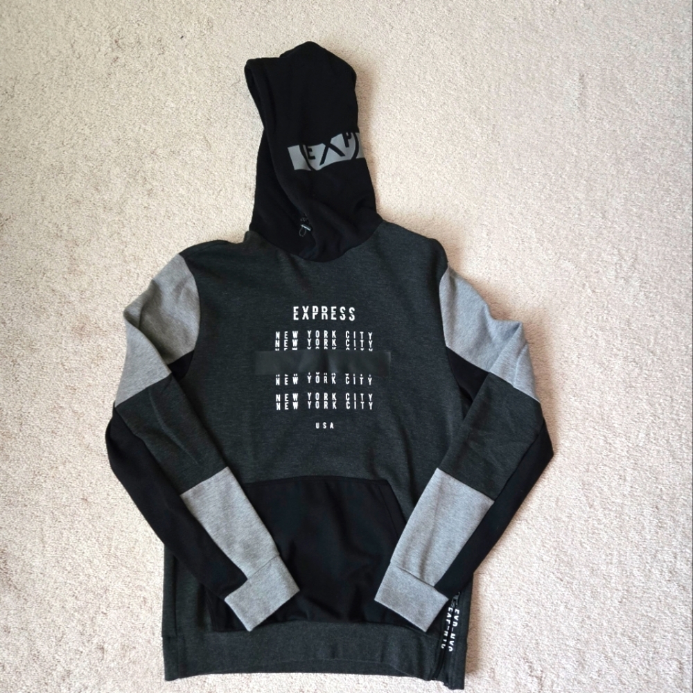 Express Men's Black and Gray Hoodie